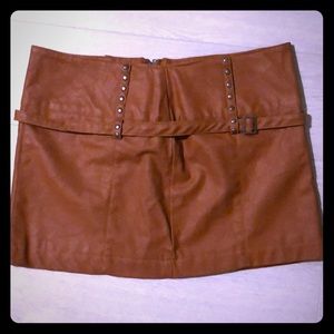 Brown Faux Leather Mini Skirt by Last Kiss Sz S